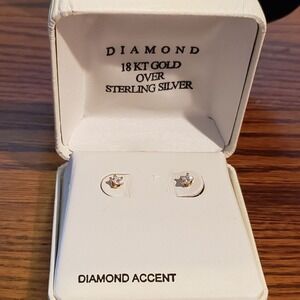 18k gold over sterling silver diamond star stud earrings safety backs child size